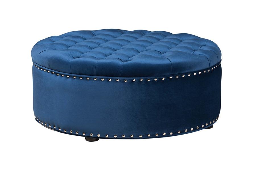 Iglehart Modern and Contemporary Royal Velvet Fabric Upholstered Tufted Cocktail Ottoman