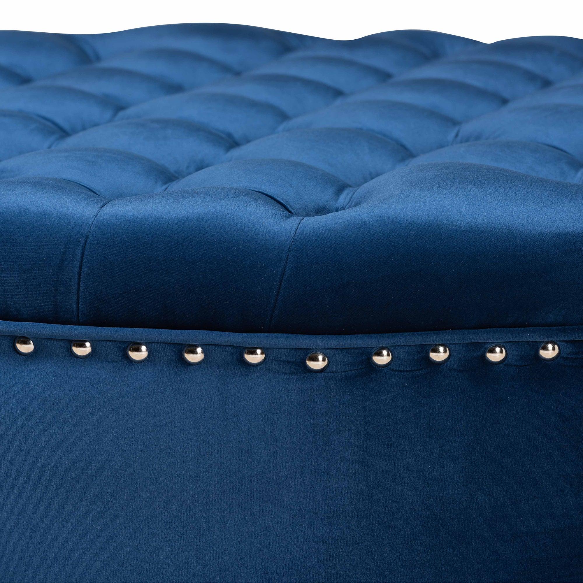 Iglehart Modern and Contemporary Royal Velvet Fabric Upholstered Tufted Cocktail Ottoman