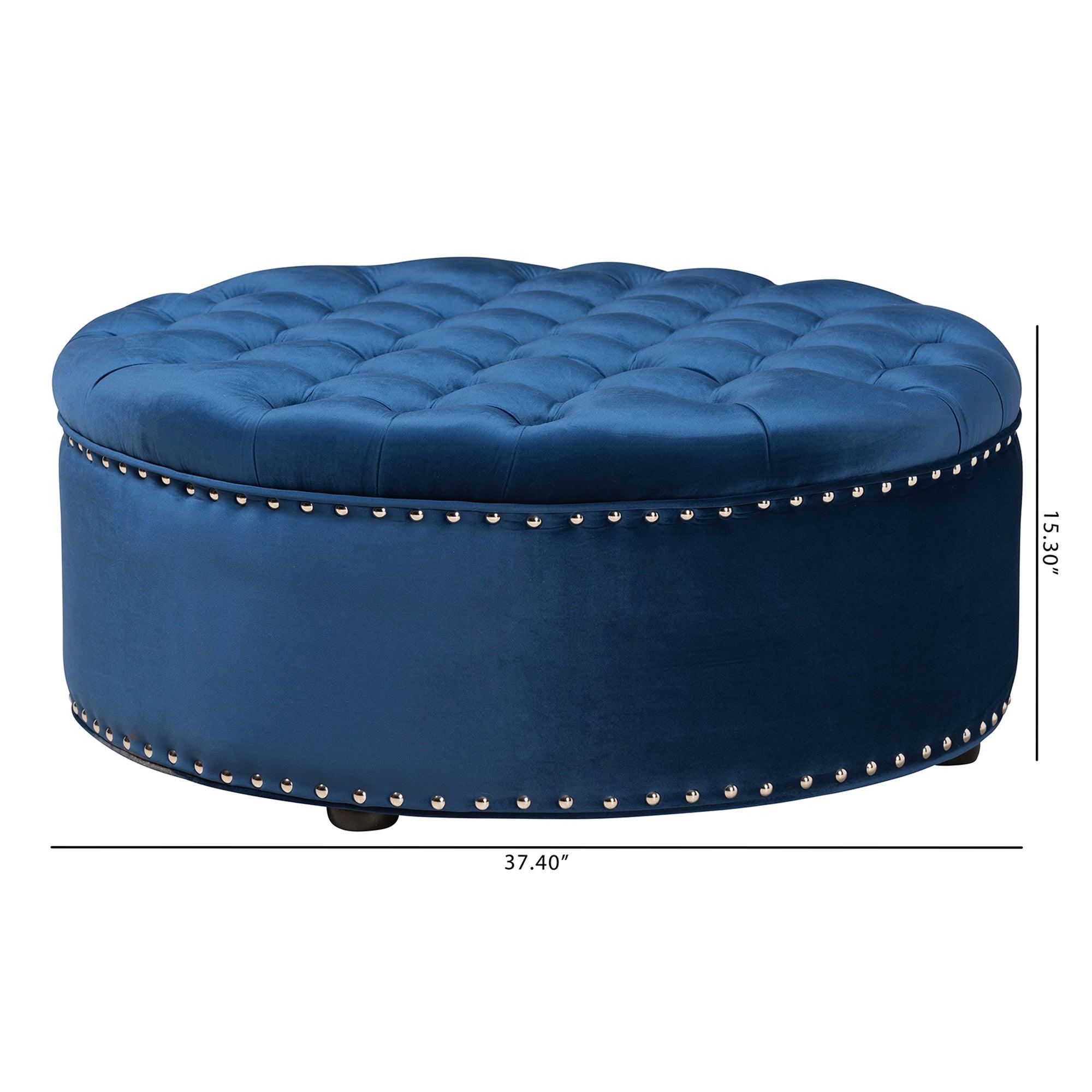 Iglehart Modern and Contemporary Royal Velvet Fabric Upholstered Tufted Cocktail Ottoman
