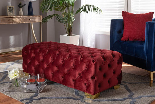 Avara Glam and Luxe Burgundy Velvet Fabric Upholstered Finished Button Tufted Bench