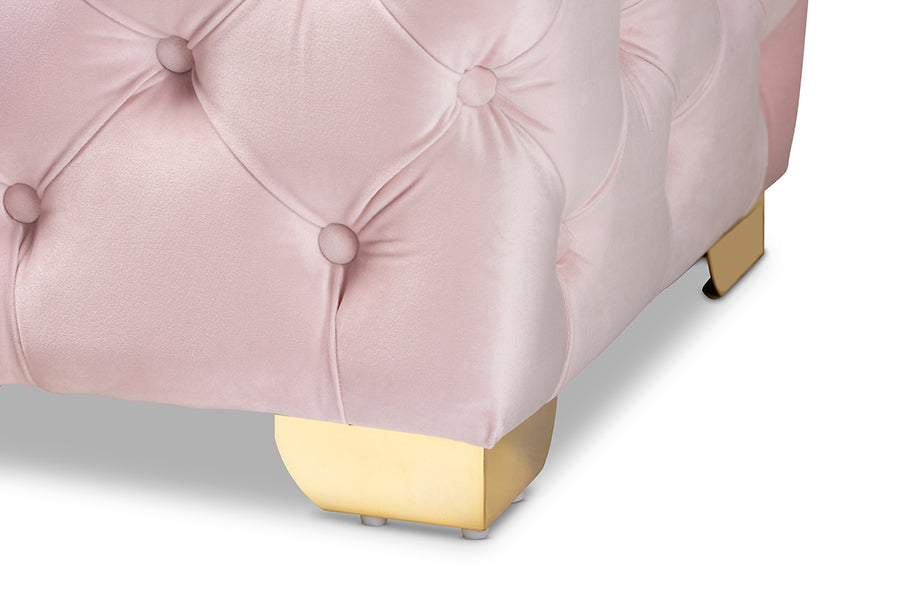 Avara Glam and Luxe Light Velvet Fabric Upholstered Finished Button Tufted Bench