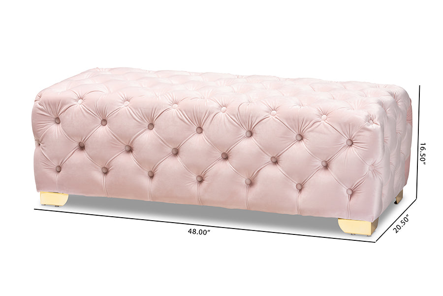 Avara Glam and Luxe Light Velvet Fabric Upholstered Finished Button Tufted Bench