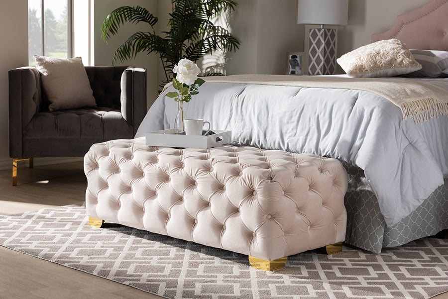 Avara Glam and Luxe Velvet Fabric Upholstered Finished Button Tufted Bench
