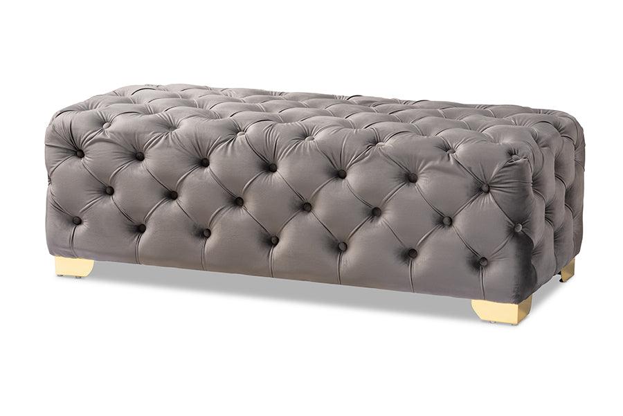 Avara Glam and Luxe Velvet Fabric Upholstered Finished Button Tufted Bench Ottoman