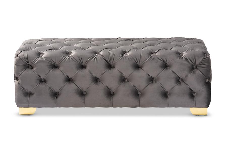 Avara Glam and Luxe Velvet Fabric Upholstered Finished Button Tufted Bench Ottoman