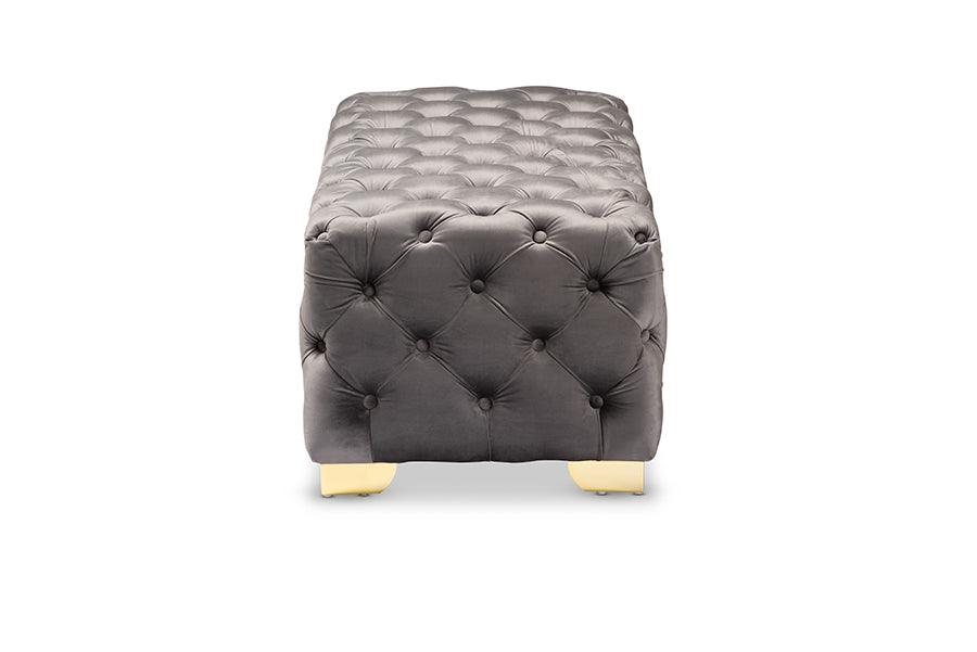 Avara Glam and Luxe Velvet Fabric Upholstered Finished Button Tufted Bench Ottoman