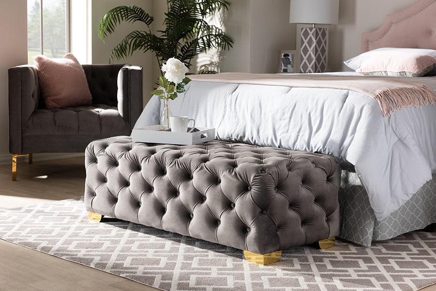 Avara Glam and Luxe Velvet Fabric Upholstered Finished Button Tufted Bench Ottoman