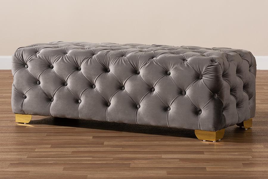 Avara Glam and Luxe Velvet Fabric Upholstered Finished Button Tufted Bench Ottoman