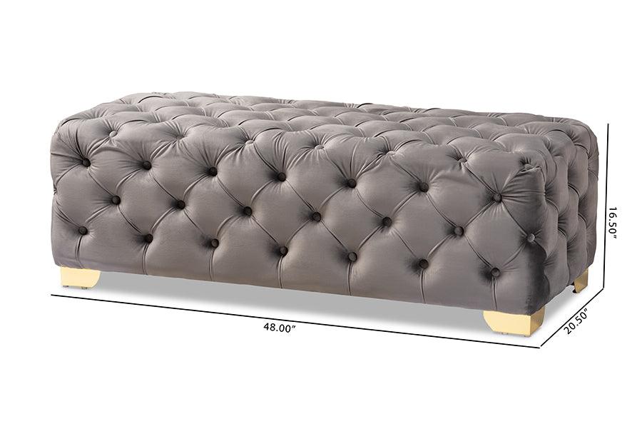 Avara Glam and Luxe Velvet Fabric Upholstered Finished Button Tufted Bench Ottoman