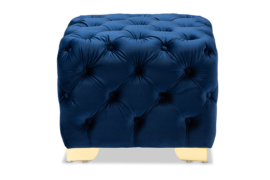 Avara Glam and Luxe Velvet Fabric Upholstered Finished Button Tufted Ottoman