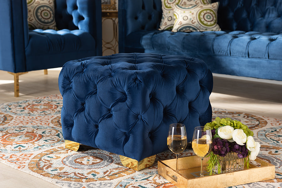 Avara Glam and Luxe Velvet Fabric Upholstered Finished Button Tufted Ottoman