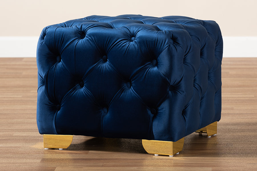 Avara Glam and Luxe Velvet Fabric Upholstered Finished Button Tufted Ottoman