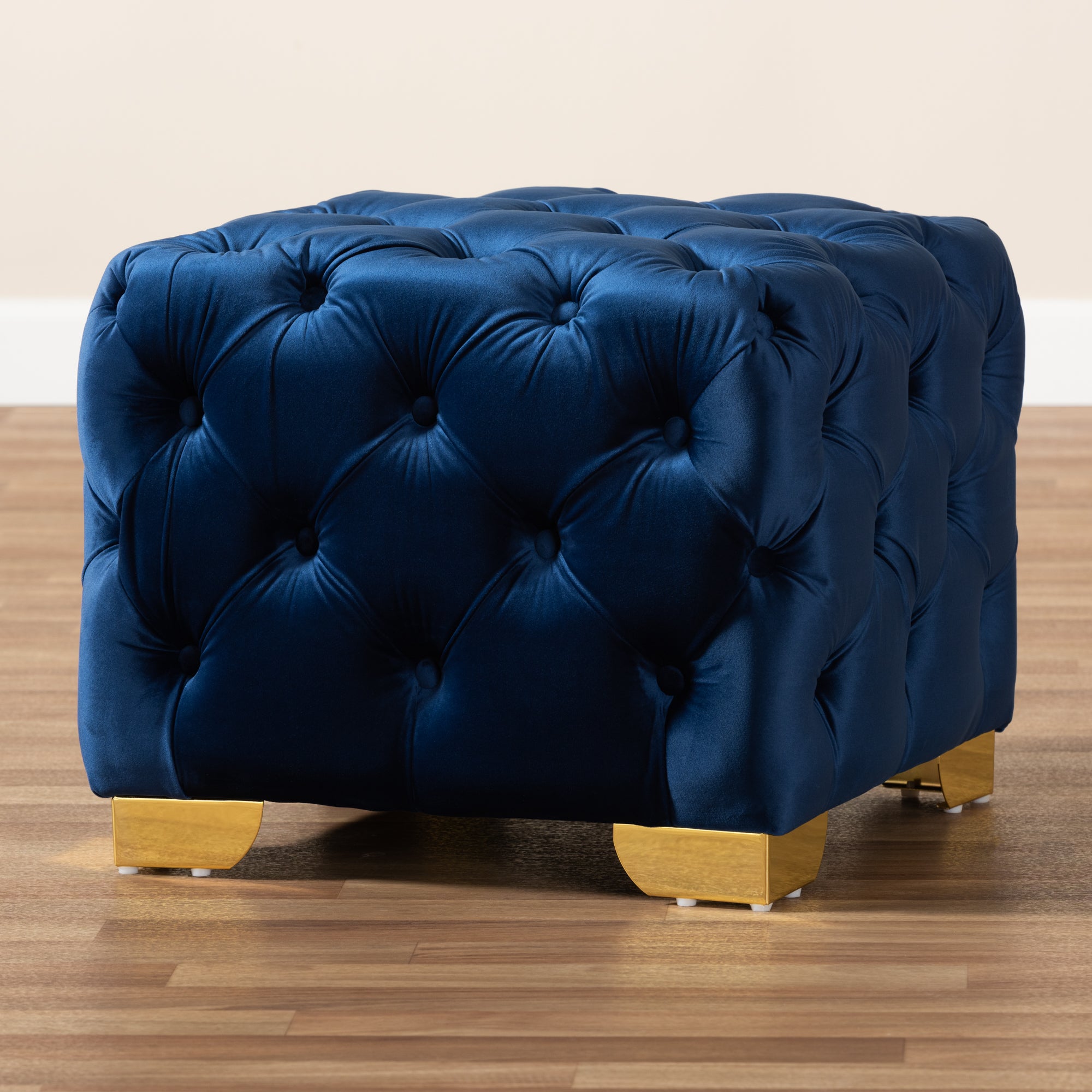 Avara Glam and Luxe Velvet Fabric Upholstered Finished Button Tufted Ottoman