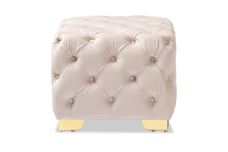 Avara Glam and Luxe Velvet Fabric Upholstered Finished Button Tufted Ottoman