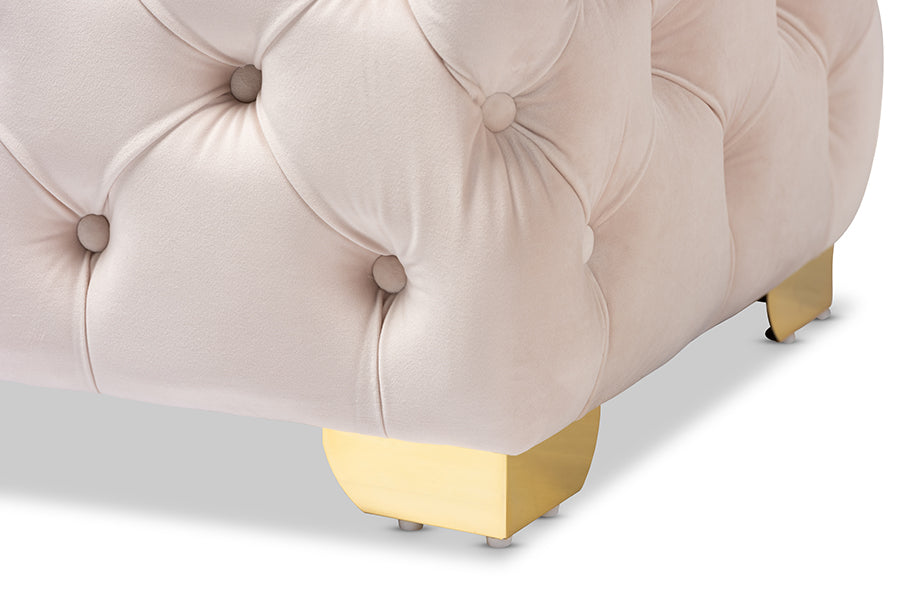 Avara Glam and Luxe Velvet Fabric Upholstered Finished Button Tufted Ottoman