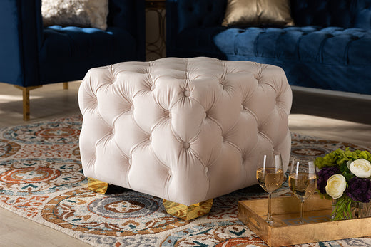 Avara Glam and Luxe Velvet Fabric Upholstered Finished Button Tufted Ottoman