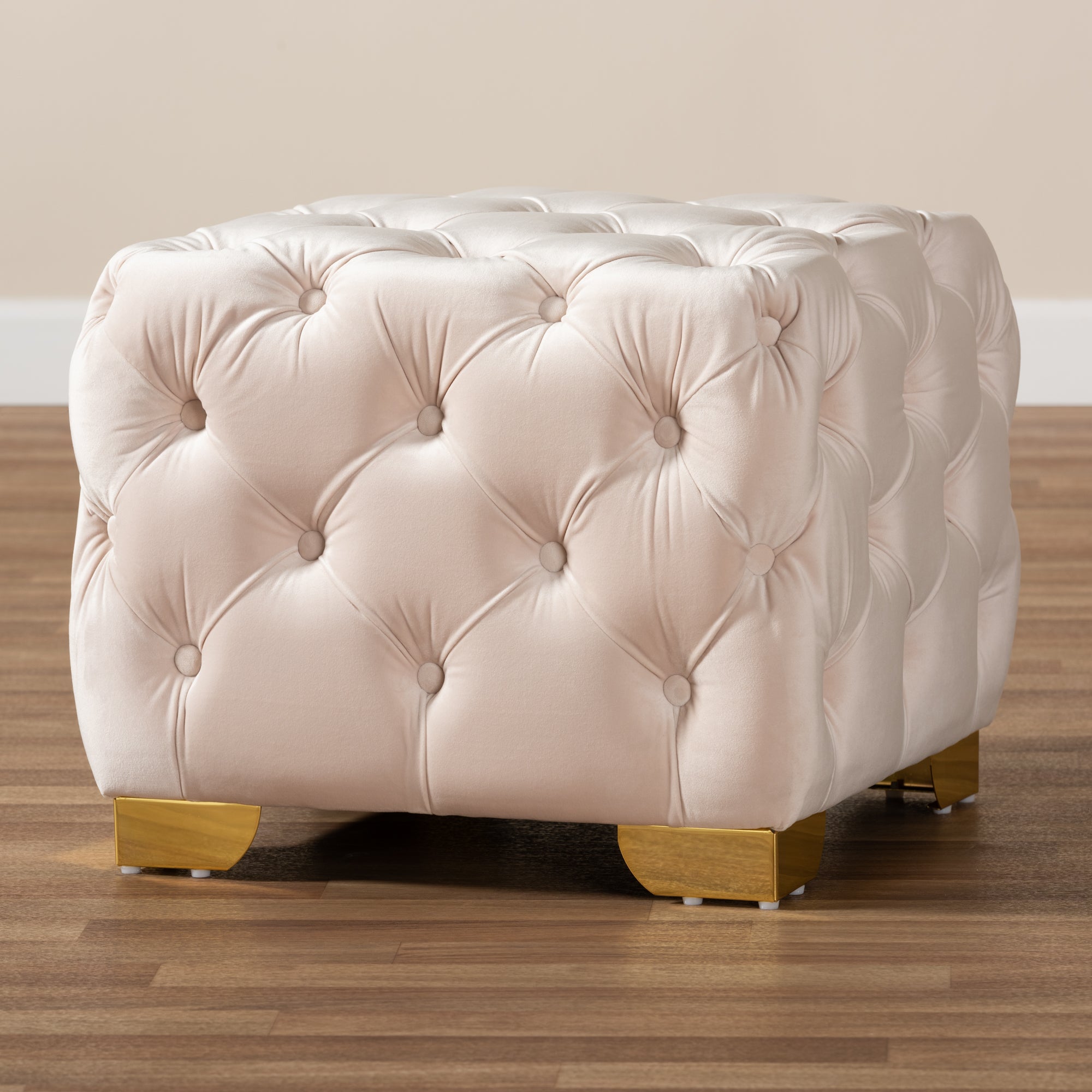 Avara Glam and Luxe Velvet Fabric Upholstered Finished Button Tufted Ottoman