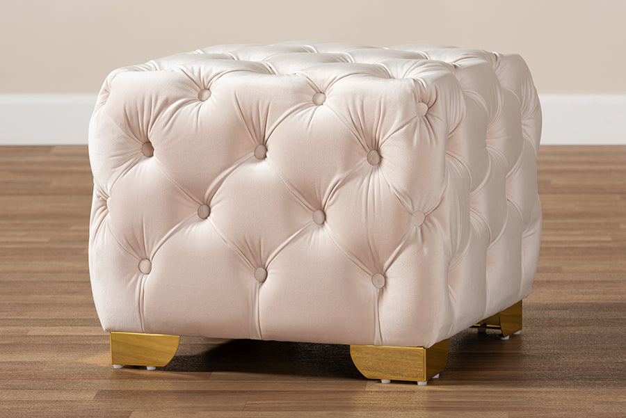 Avara Glam and Luxe Velvet Fabric Upholstered Finished Button Tufted Ottoman