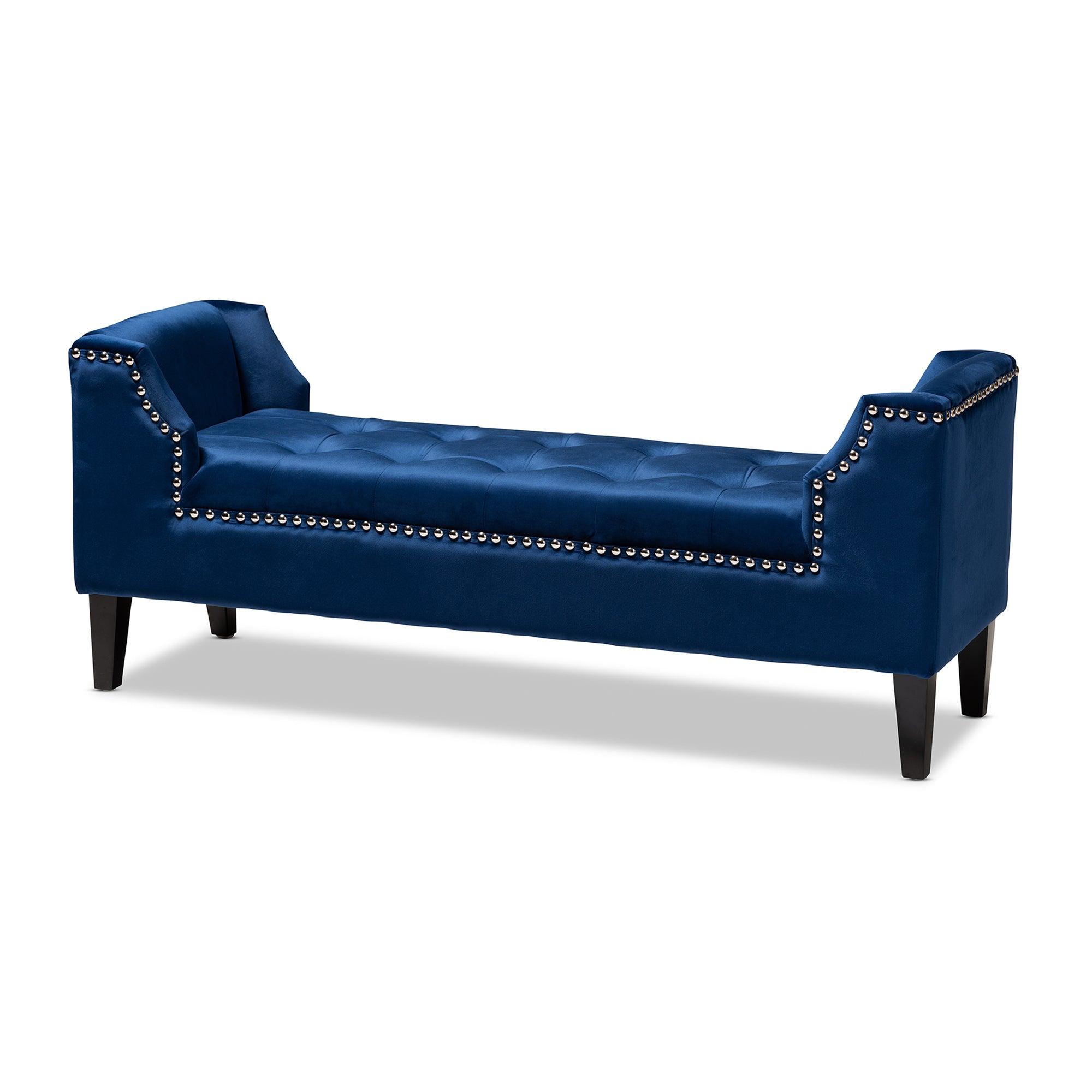 Perret Modern and Contemporary Royal Velvet Fabric Upholstered Espresso Finished Wood Bench