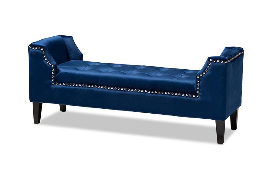 Perret Modern and Contemporary Royal Velvet Fabric Upholstered Espresso Finished Wood Bench