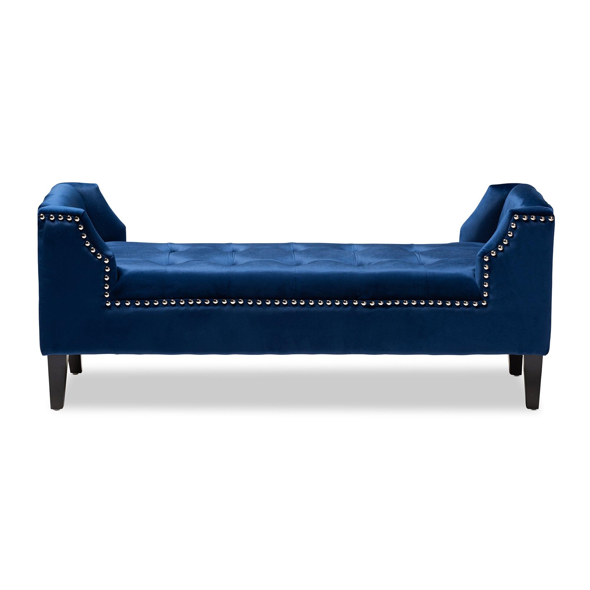 Perret Modern and Contemporary Royal Velvet Fabric Upholstered Espresso Finished Wood Bench