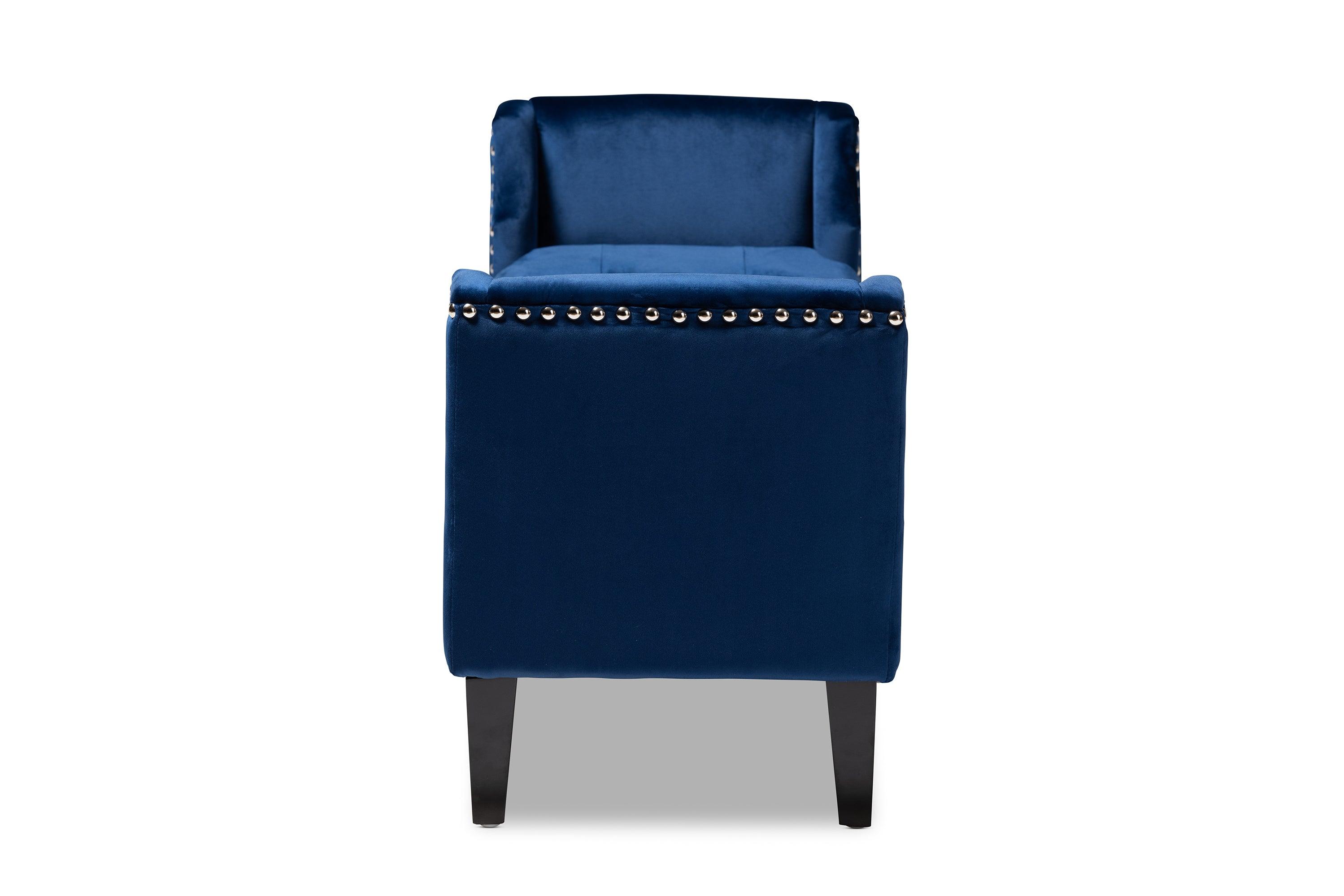 Perret Modern and Contemporary Royal Velvet Fabric Upholstered Espresso Finished Wood Bench