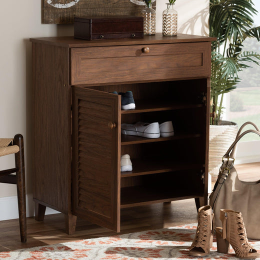 Coolidge Modern and Contemporary Finished 4-Shelf Wood Shoe Storage Cabinet