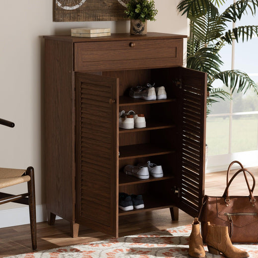 Coolidge Modern and Contemporary Finished 5-Shelf Wood Shoe Storage Cabinet