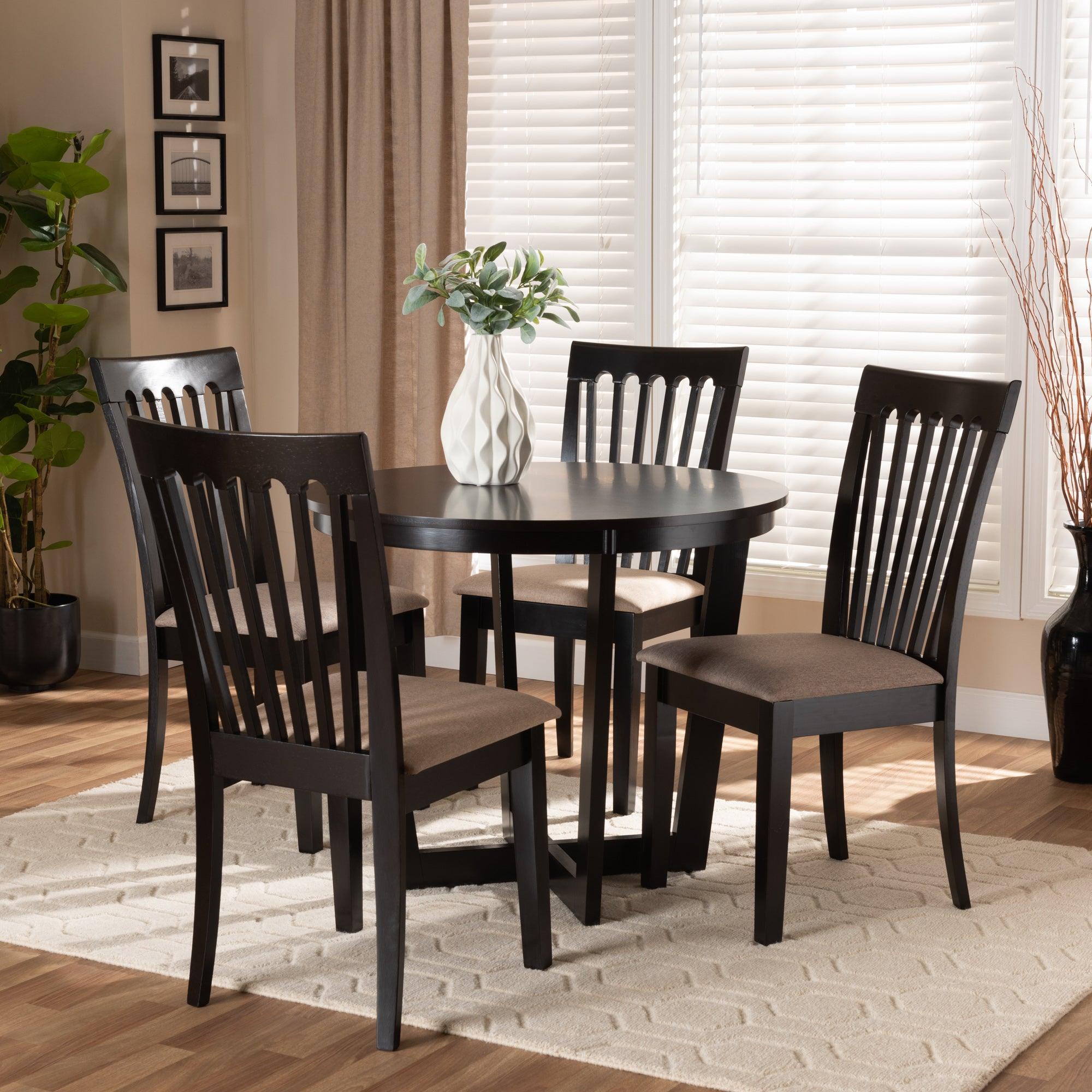 Nellie Modern and Contemporary Sand Fabric Upholstered and Finished Wood 5-Piece Dining Set