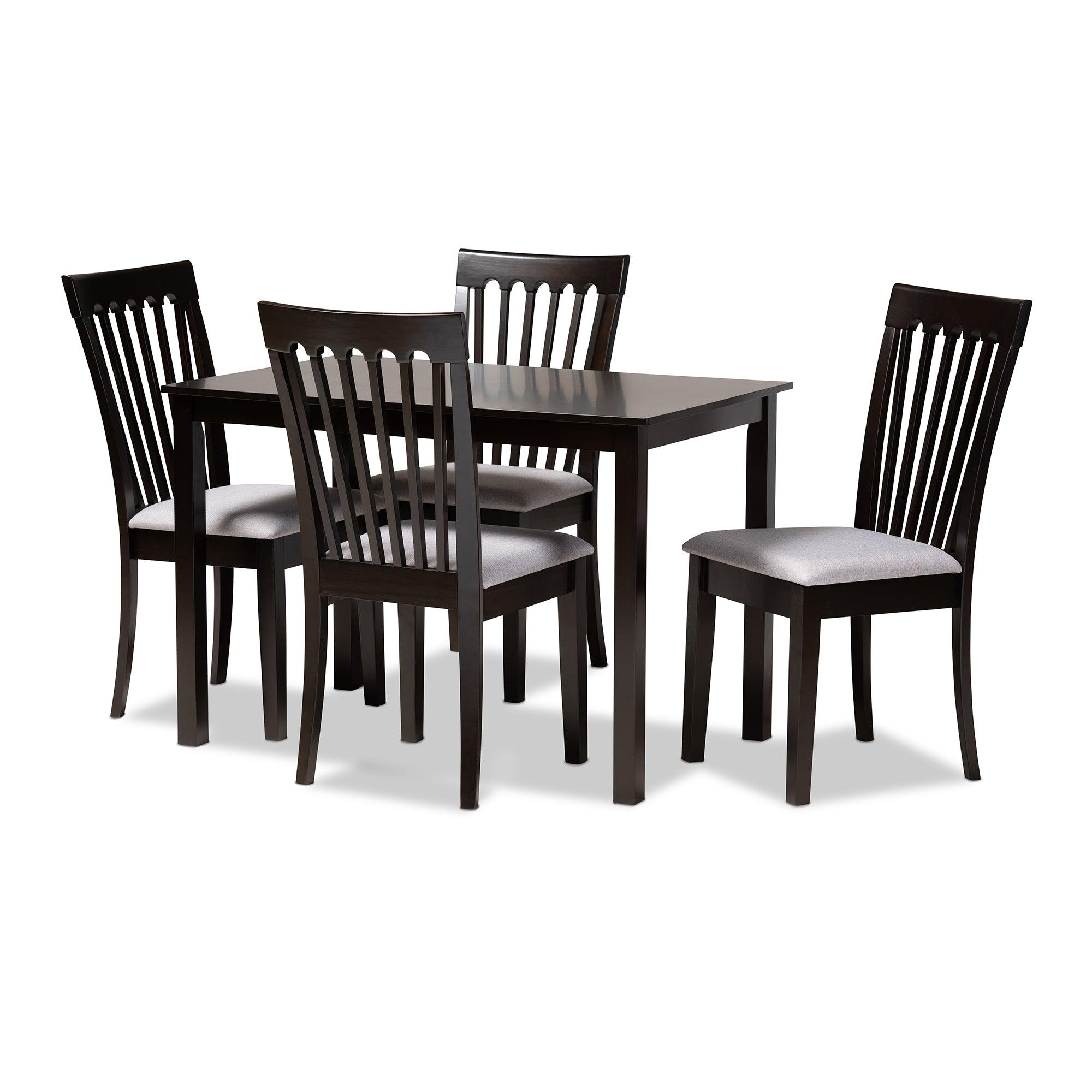 Minette Modern and Contemporary Fabric Upholstered Espresso Finished Wood 5-Piece Dining Set