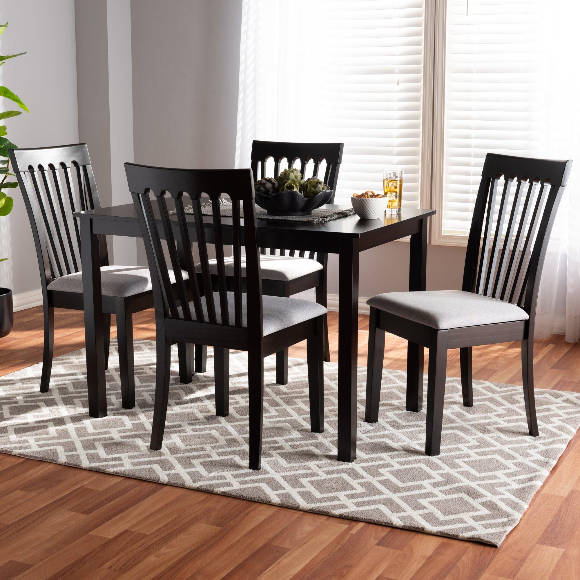Minette Modern and Contemporary Fabric Upholstered Espresso Finished Wood 5-Piece Dining Set