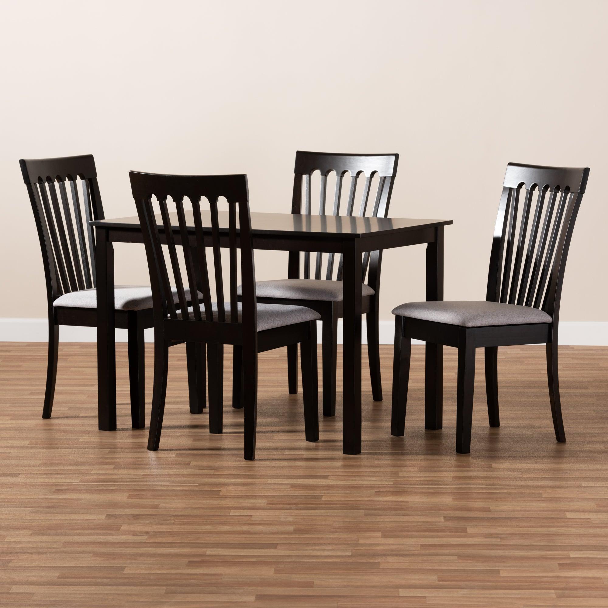 Minette Modern and Contemporary Fabric Upholstered Espresso Finished Wood 5-Piece Dining Set