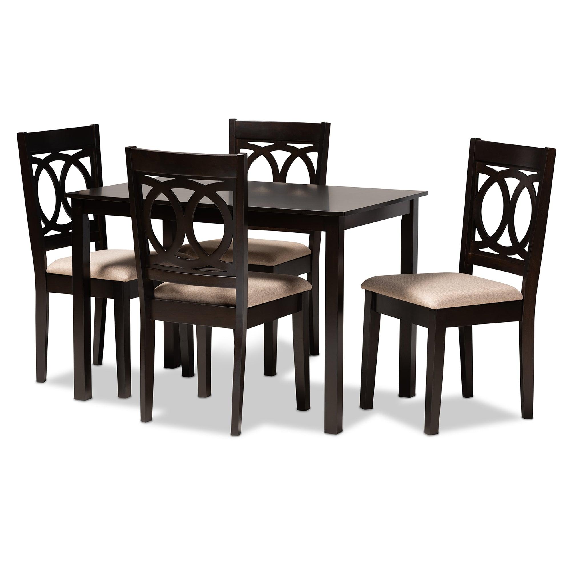 Lenoir Modern and Contemporary Sand Fabric Upholstered Espresso Finished Wood 5-Piece Dining Set
