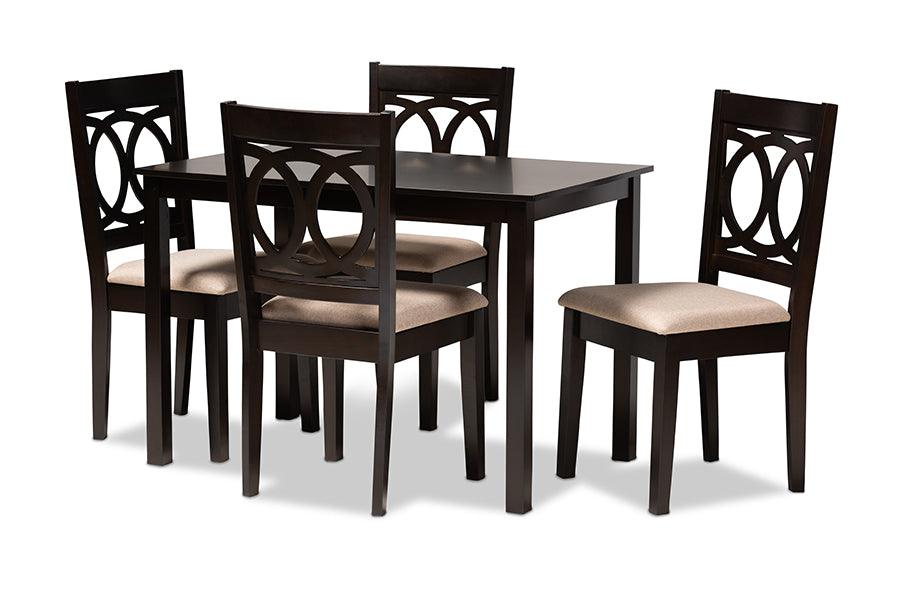 Lenoir Modern and Contemporary Sand Fabric Upholstered Espresso Finished Wood 5-Piece Dining Set