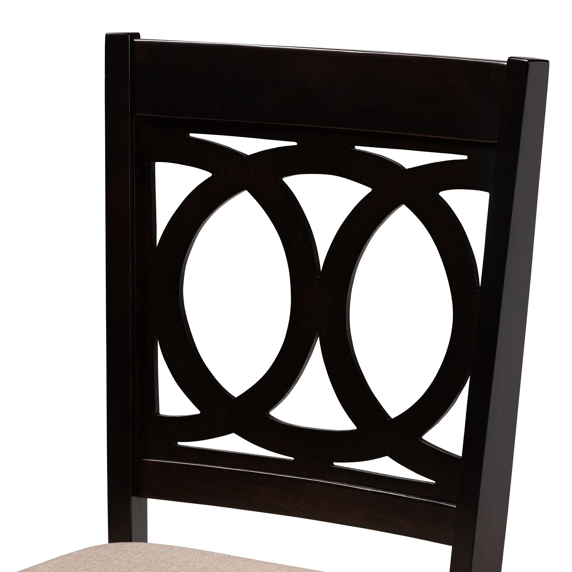 Lenoir Modern and Contemporary Sand Fabric Upholstered Espresso Finished Wood 5-Piece Dining Set