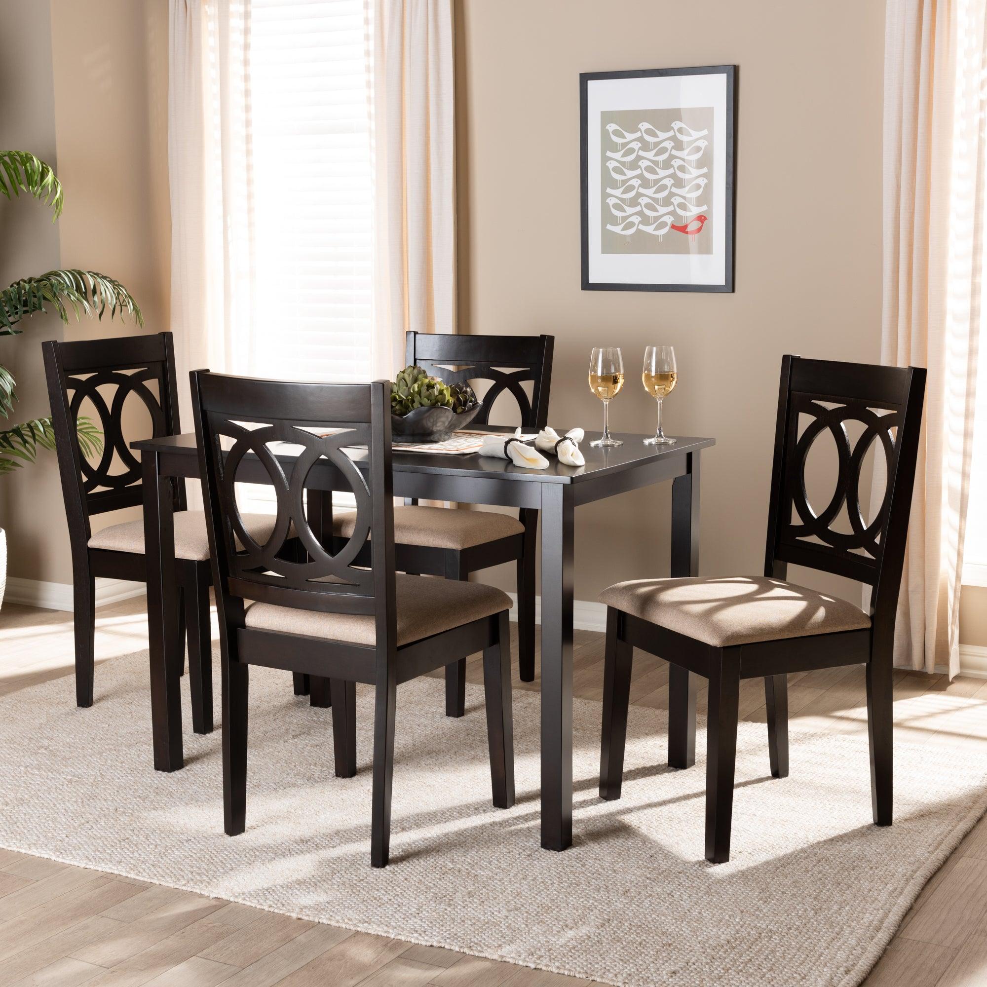 Lenoir Modern and Contemporary Sand Fabric Upholstered Espresso Finished Wood 5-Piece Dining Set