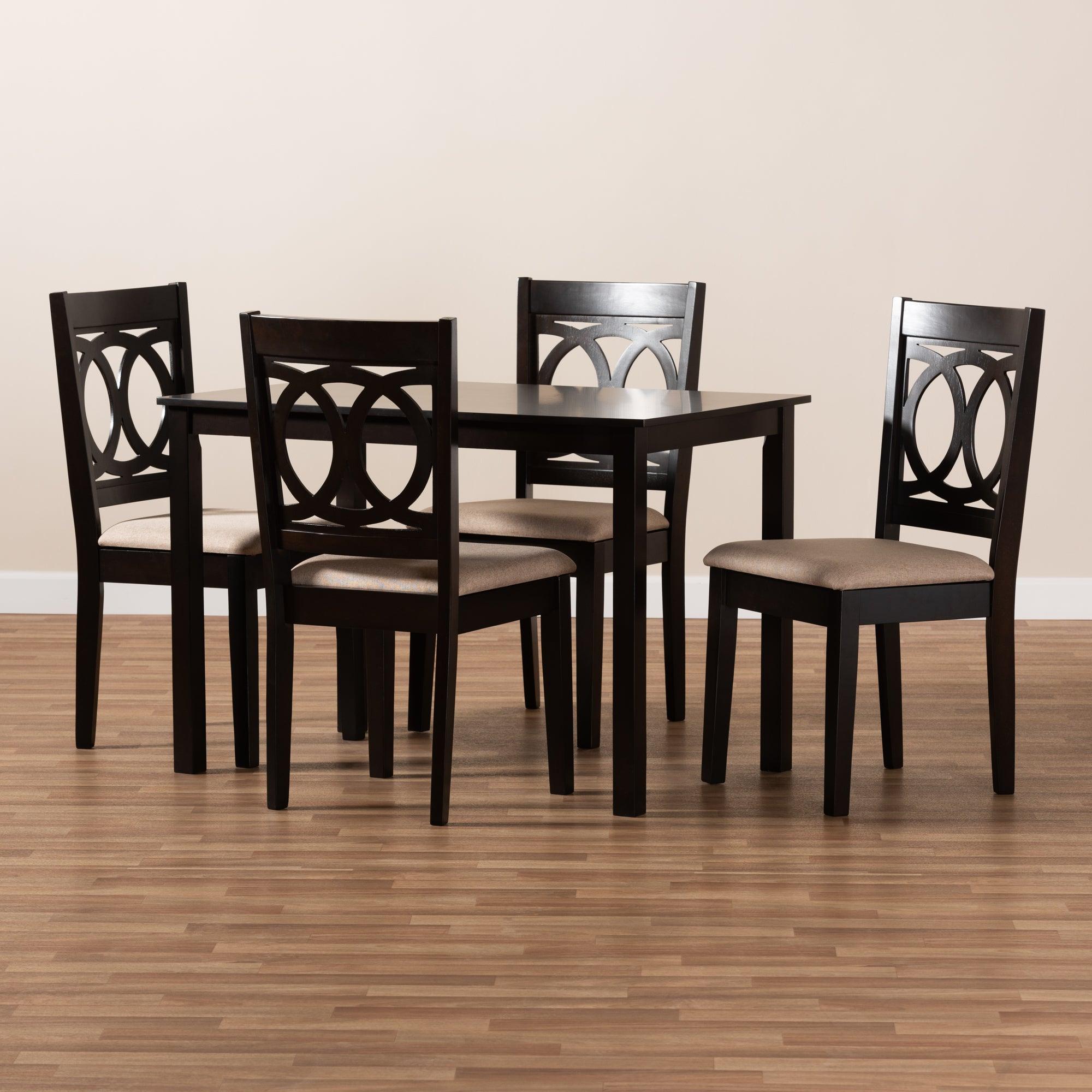 Lenoir Modern and Contemporary Sand Fabric Upholstered Espresso Finished Wood 5-Piece Dining Set