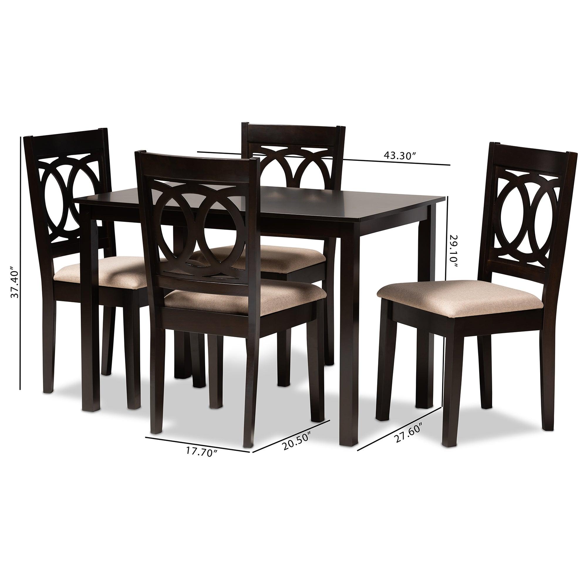 Lenoir Modern and Contemporary Sand Fabric Upholstered Espresso Finished Wood 5-Piece Dining Set