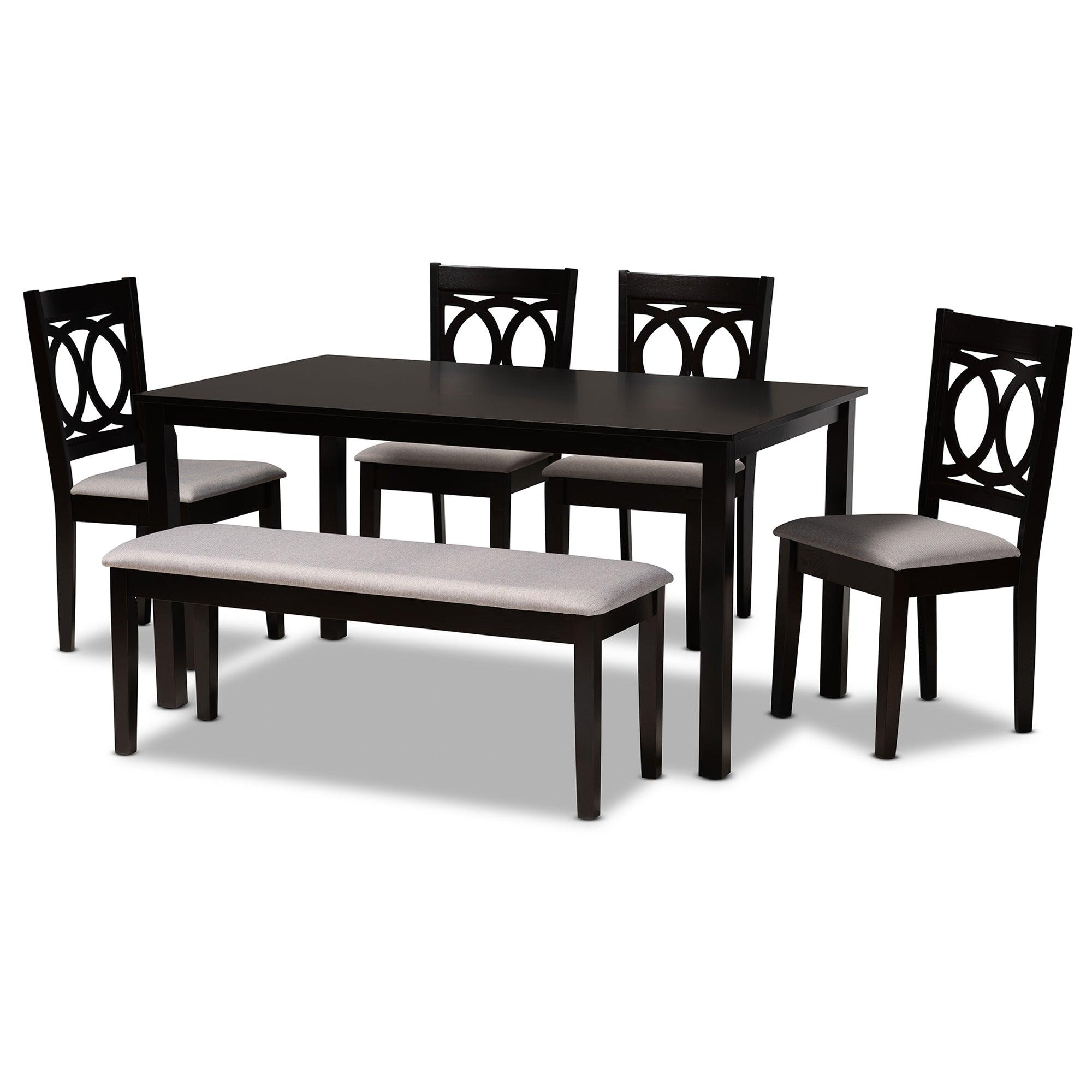 Bennett Modern and Contemporary Fabric Upholstered and Finished Wood 6-Piece Dining Set