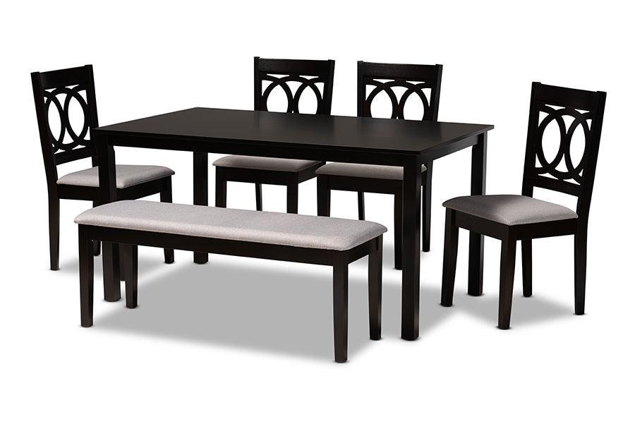 Bennett Modern and Contemporary Fabric Upholstered and Finished Wood 6-Piece Dining Set