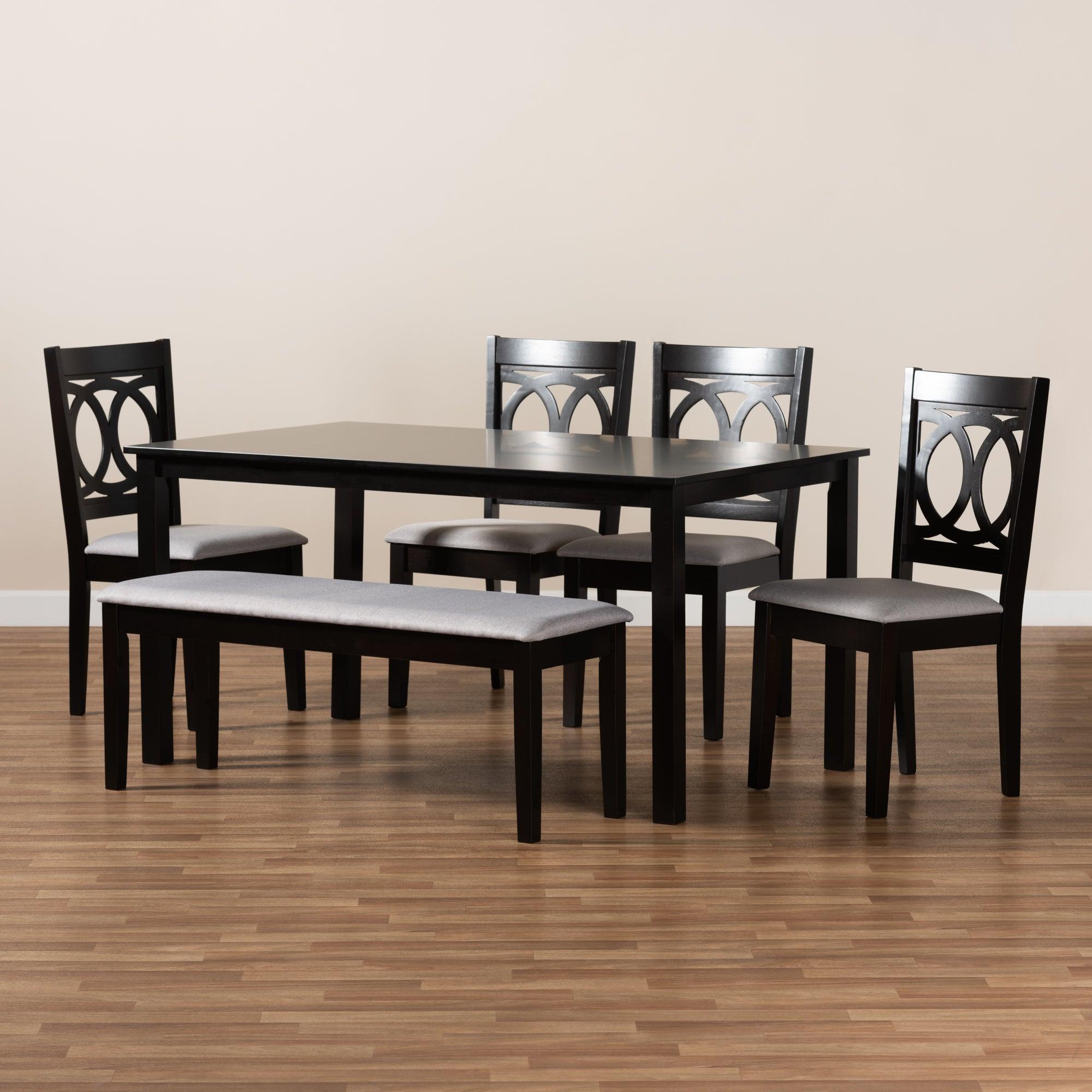 Bennett Modern and Contemporary Fabric Upholstered and Finished Wood 6-Piece Dining Set