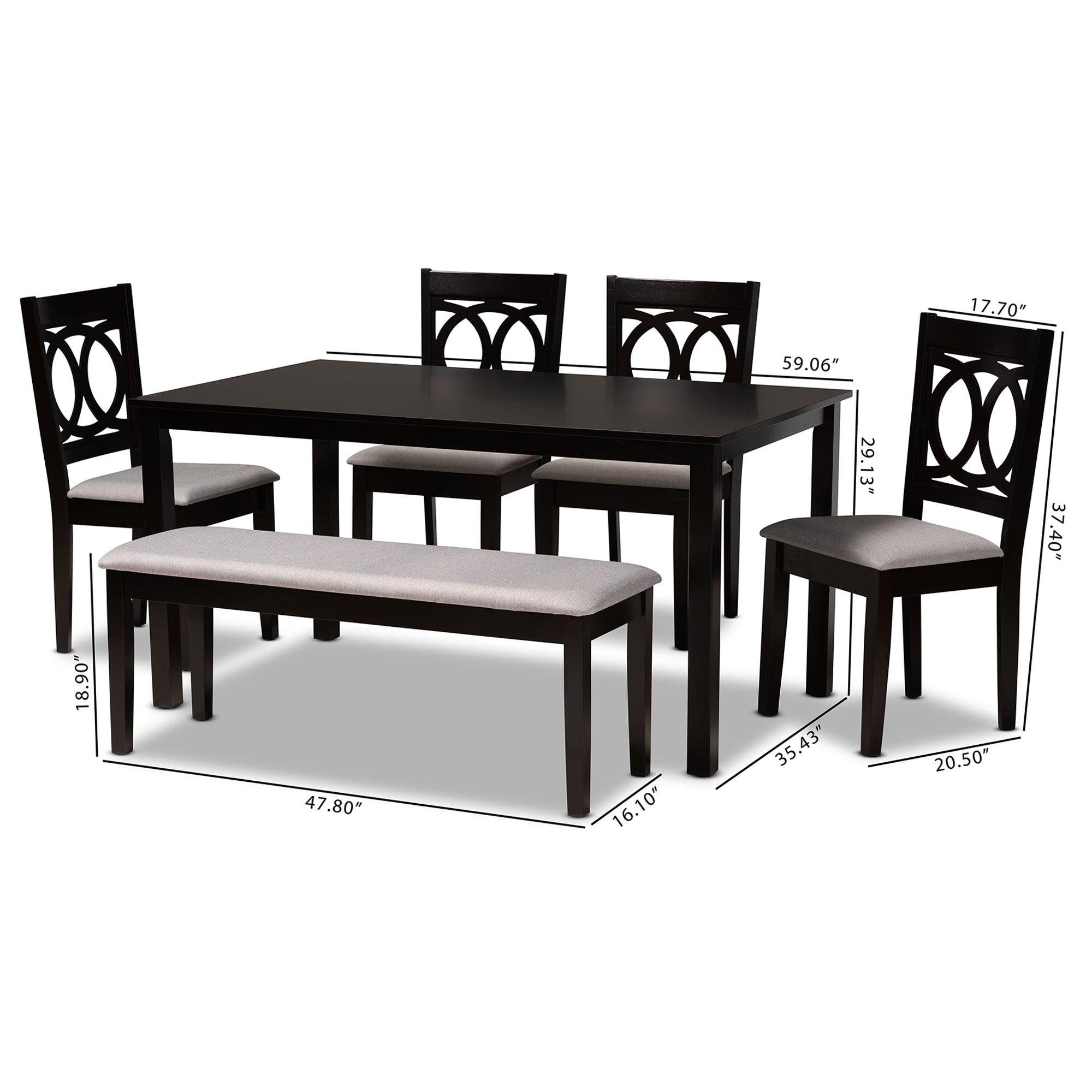 Bennett Modern and Contemporary Fabric Upholstered and Finished Wood 6-Piece Dining Set