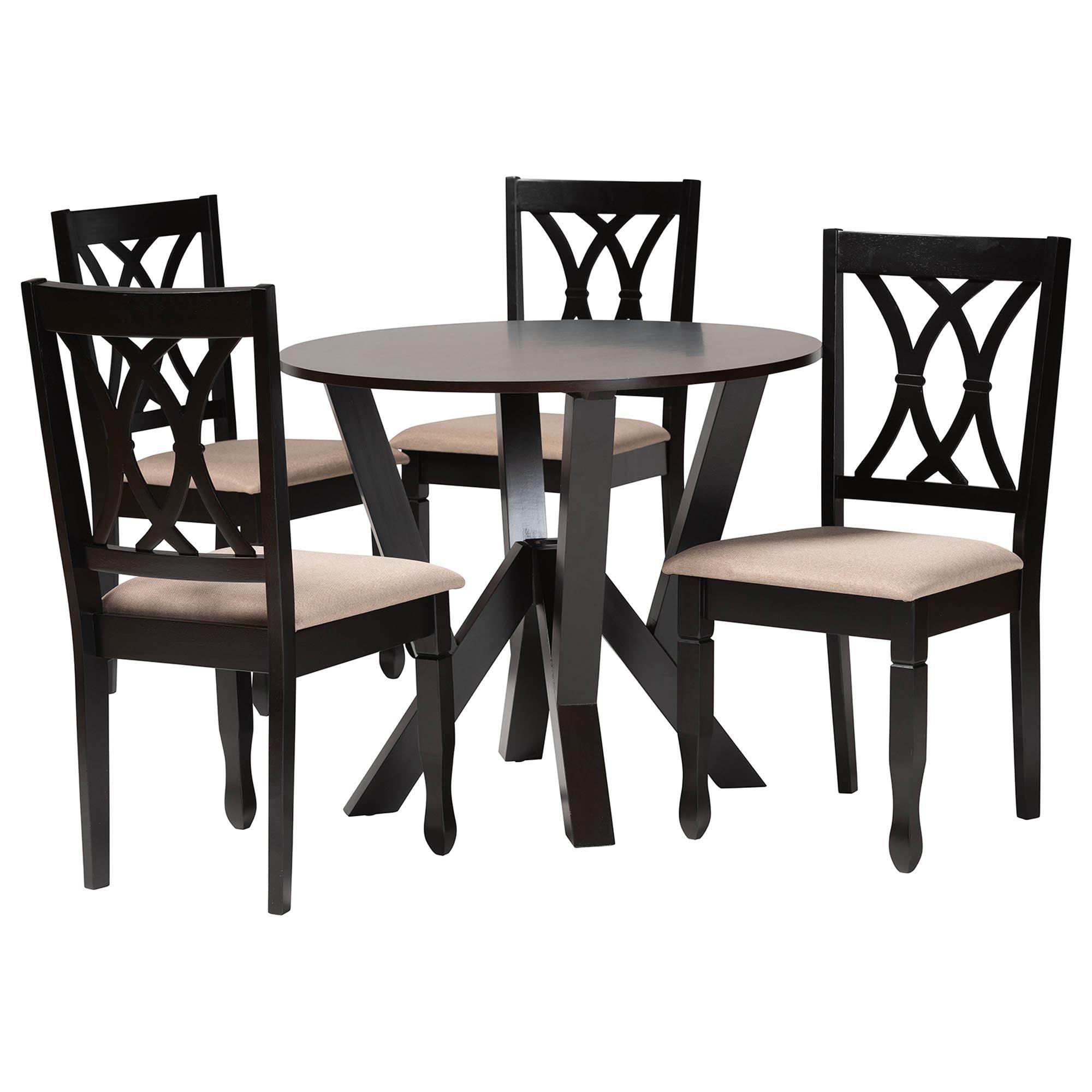 Irene Modern Sand Fabric and Finished Wood 5-Piece Dining Set