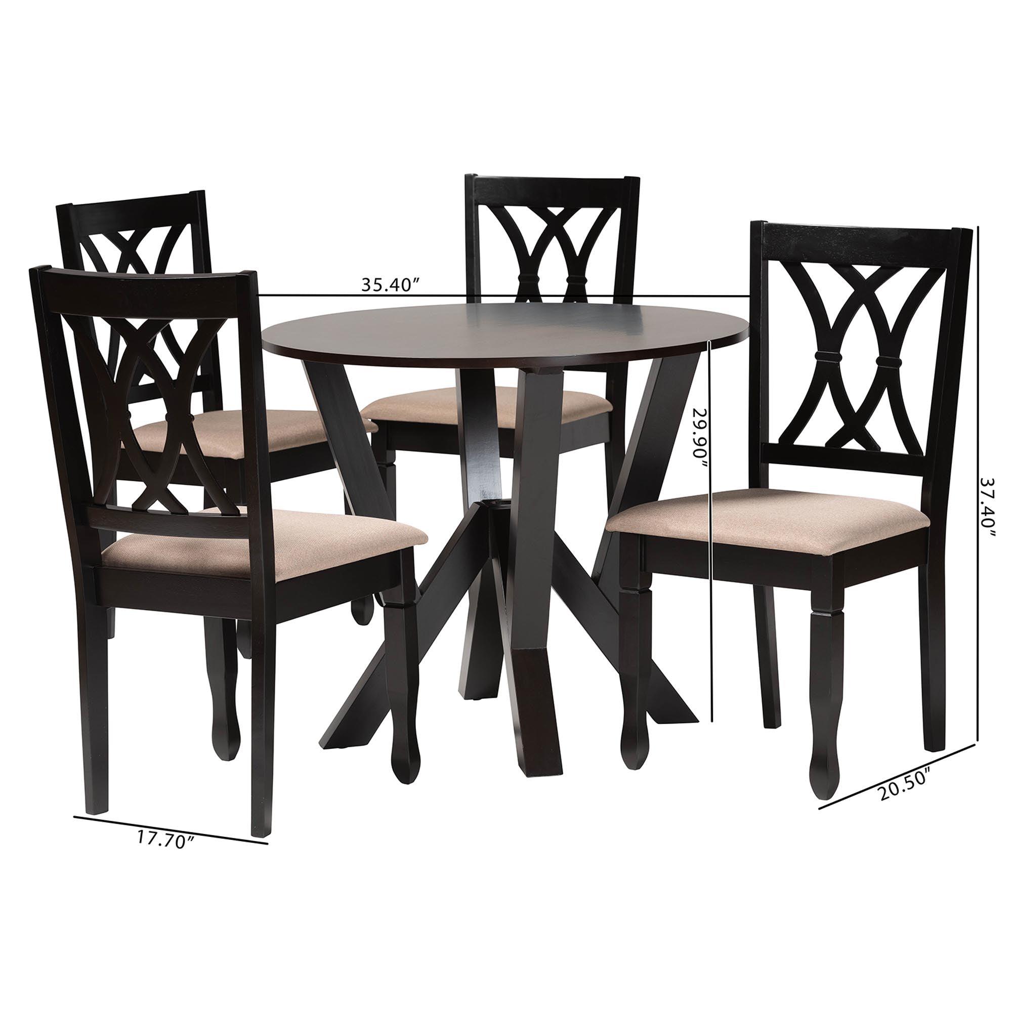 Irene Modern Sand Fabric and Finished Wood 5-Piece Dining Set