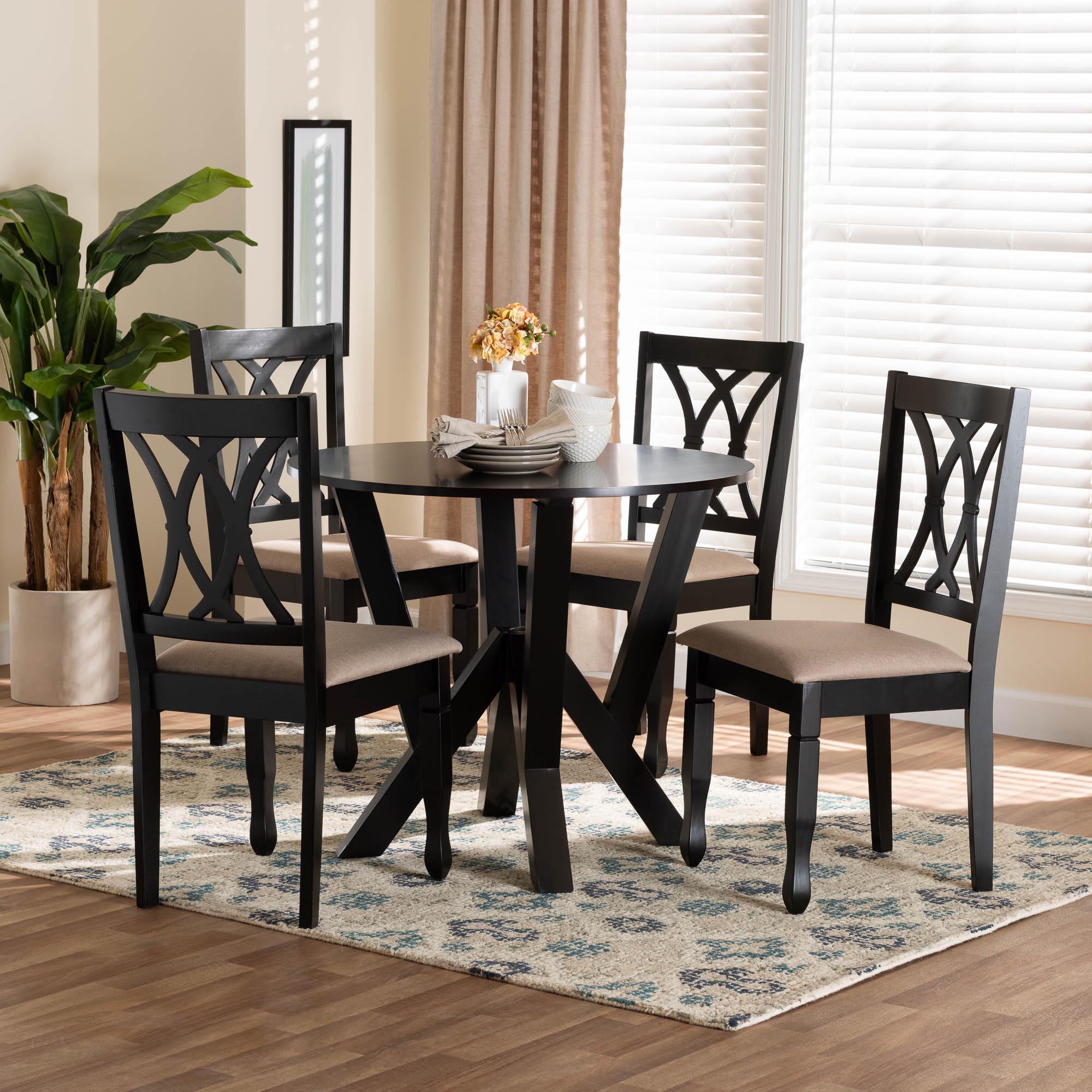 Irene Modern Sand Fabric and Finished Wood 5-Piece Dining Set