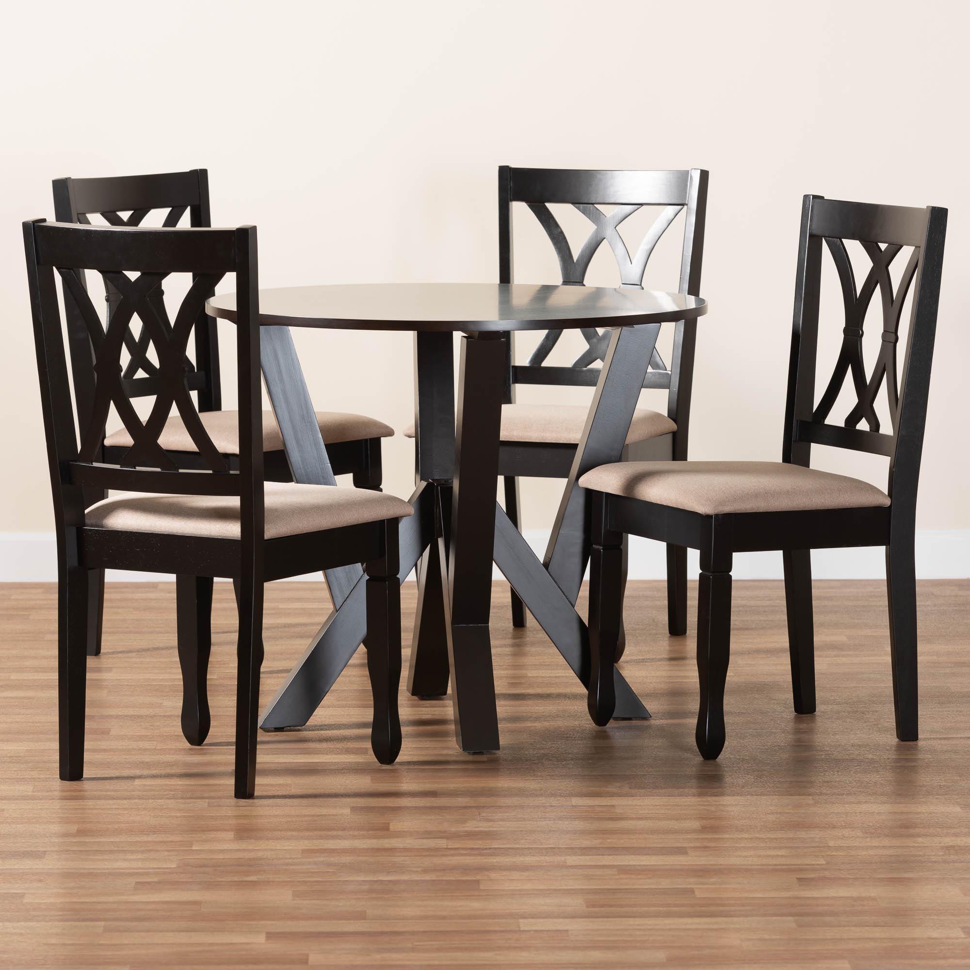 Irene Modern Sand Fabric and Finished Wood 5-Piece Dining Set