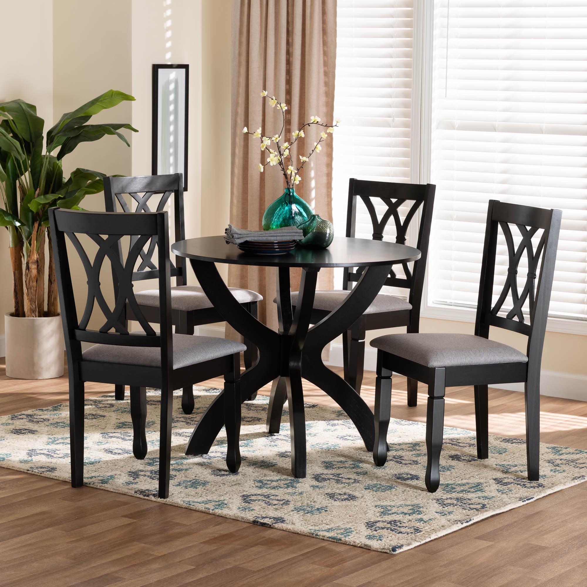 April Modern Fabric and Finished Wood 5-Piece Dining Set