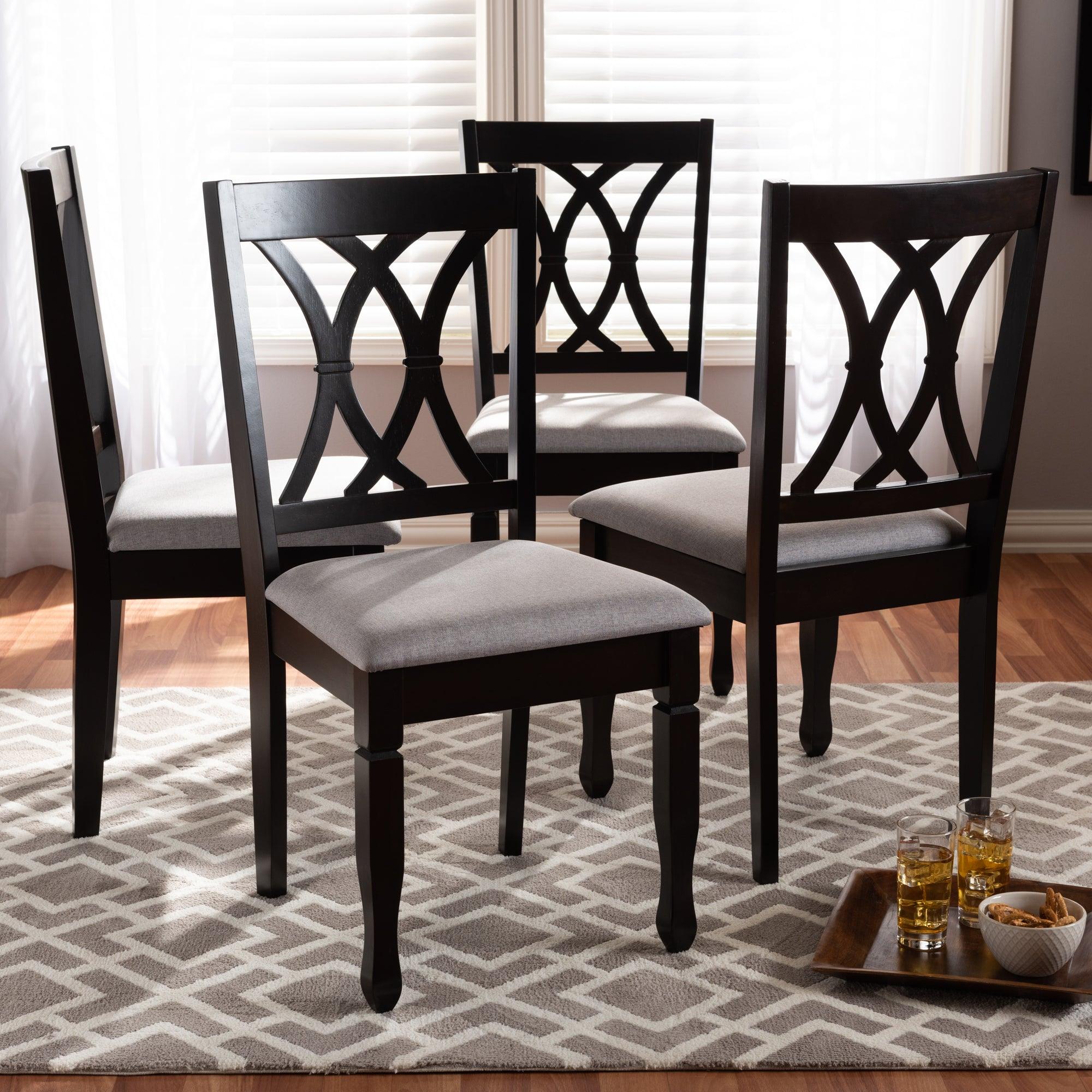 Reneau Modern and Contemporary Fabric Upholstered Espresso Finished Wood Dining Chair Set of 4