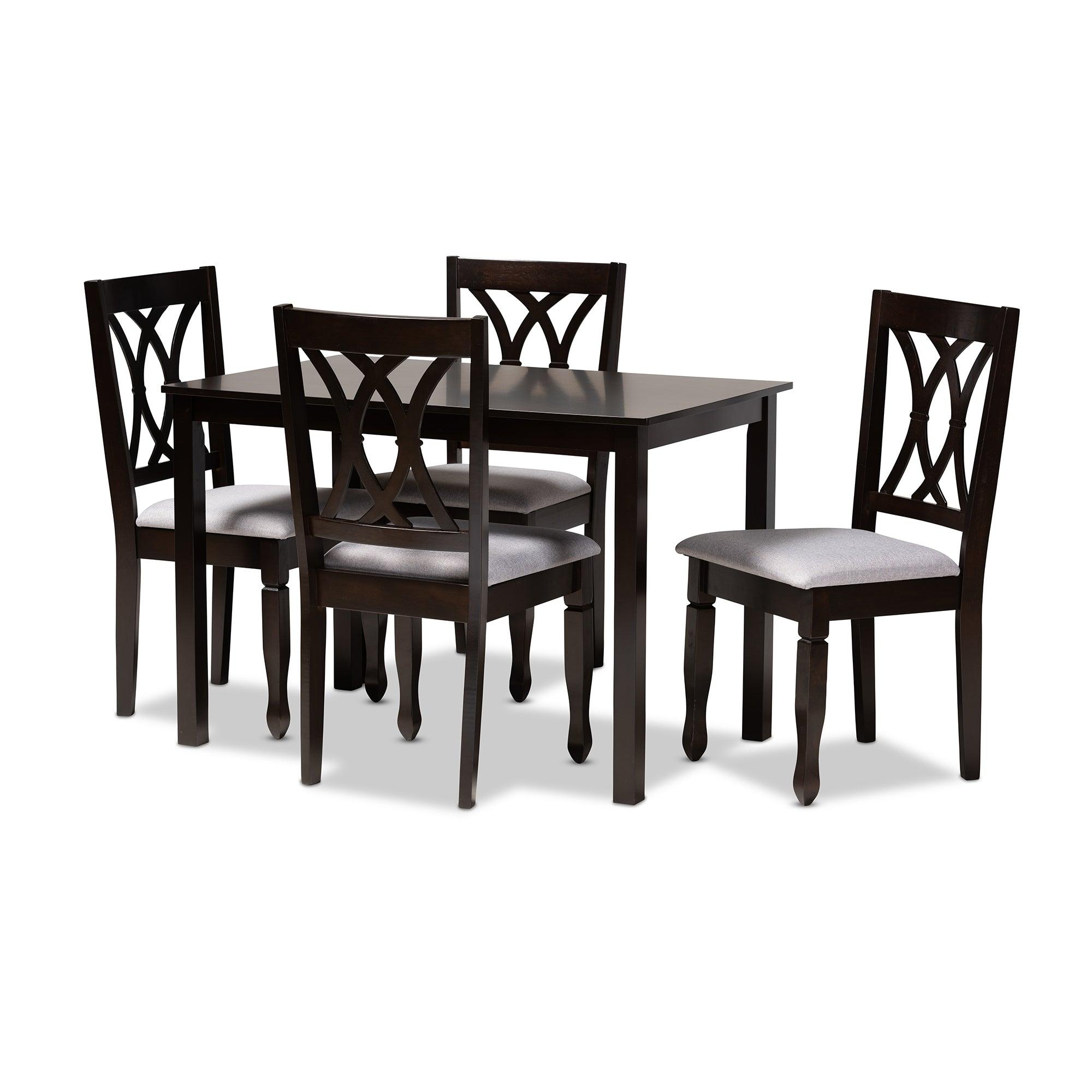 Reneau Modern and Contemporary Fabric Upholstered Espresso Finished Wood 5-Piece Dining Set