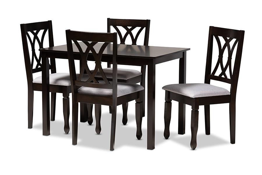 Reneau Modern and Contemporary Fabric Upholstered Espresso Finished Wood 5-Piece Dining Set